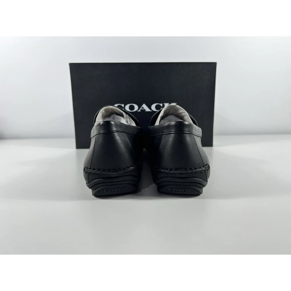COACH Men's Shoes Loafer Size 12 US Black Leather MOTT DRIVER SIG PVC